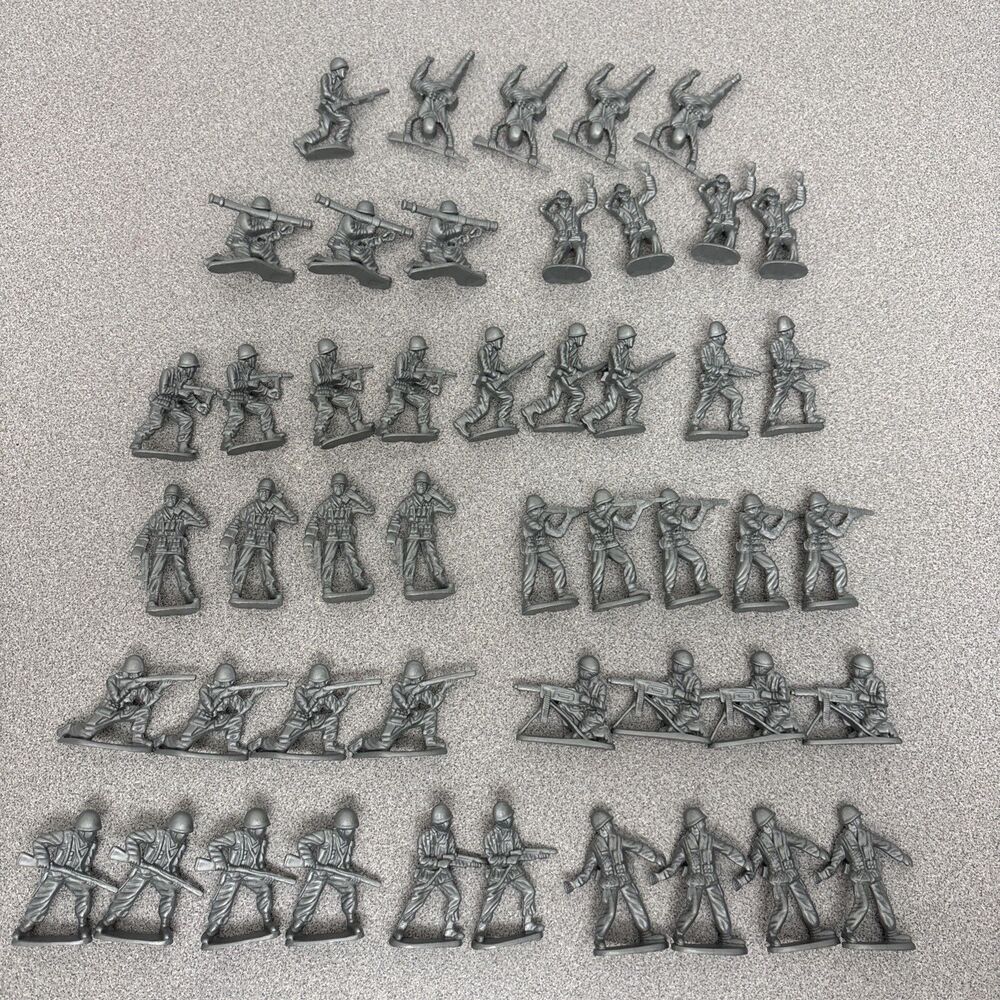 Vintage US Grey/Silver WWII Figures, Mixed Soldiers, Lot 48pc Army Men Military
